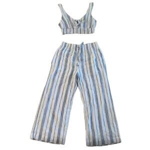 Abercrombie Striped Wide Leg Pants Tie Tank Top Lounge Beach Set Small Medium